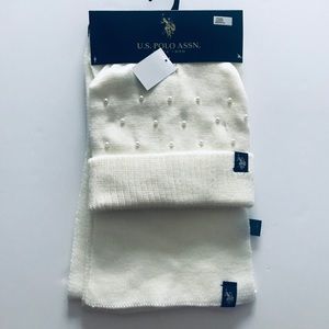 Kids Simulated Pearl Knit Hat/beanie & Scarf Set